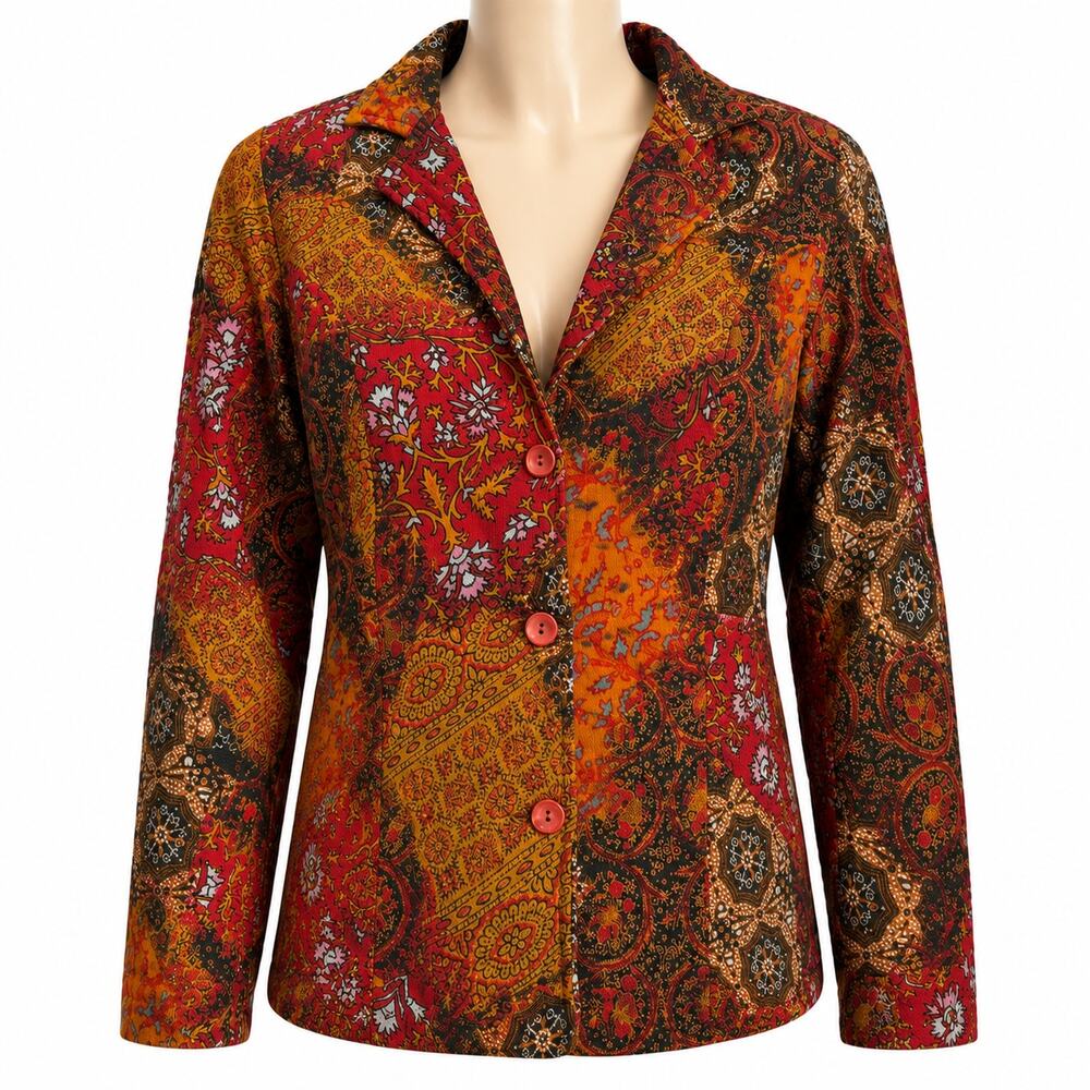 Vintage Casual Studio Patchwork Quilted Blazer Jacket Women's S Boho Pocketed